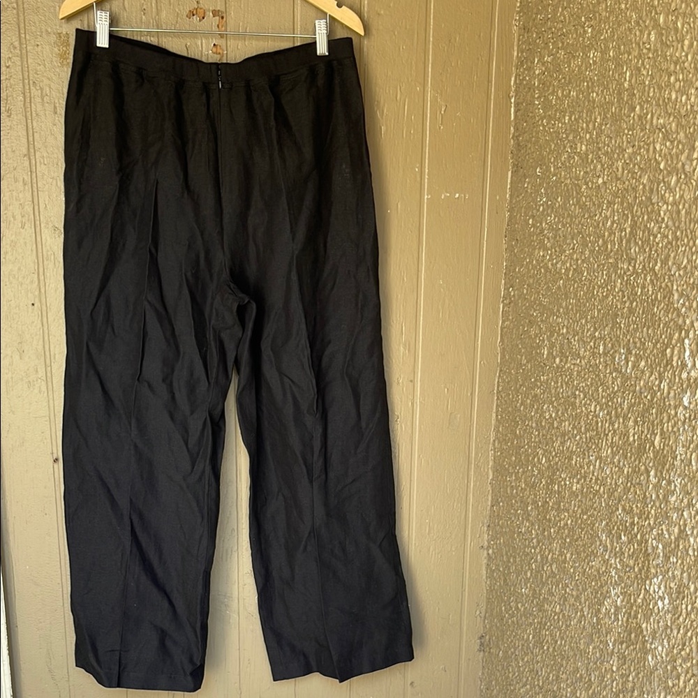 Vivid linen  Black Dress Pants drawstring half front zip ankle Classic Design